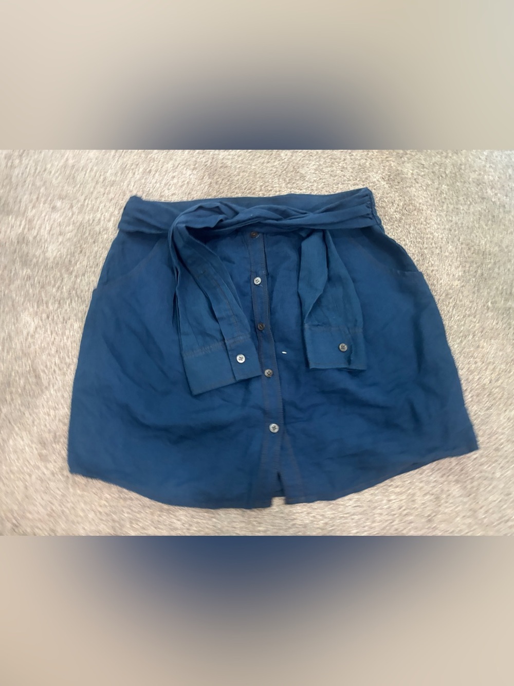 Theory Neini Chambray Mini Skirt Sz 6 Linen Blend Skirt with Mock Sleeve Belt - Picture 7 of 7
